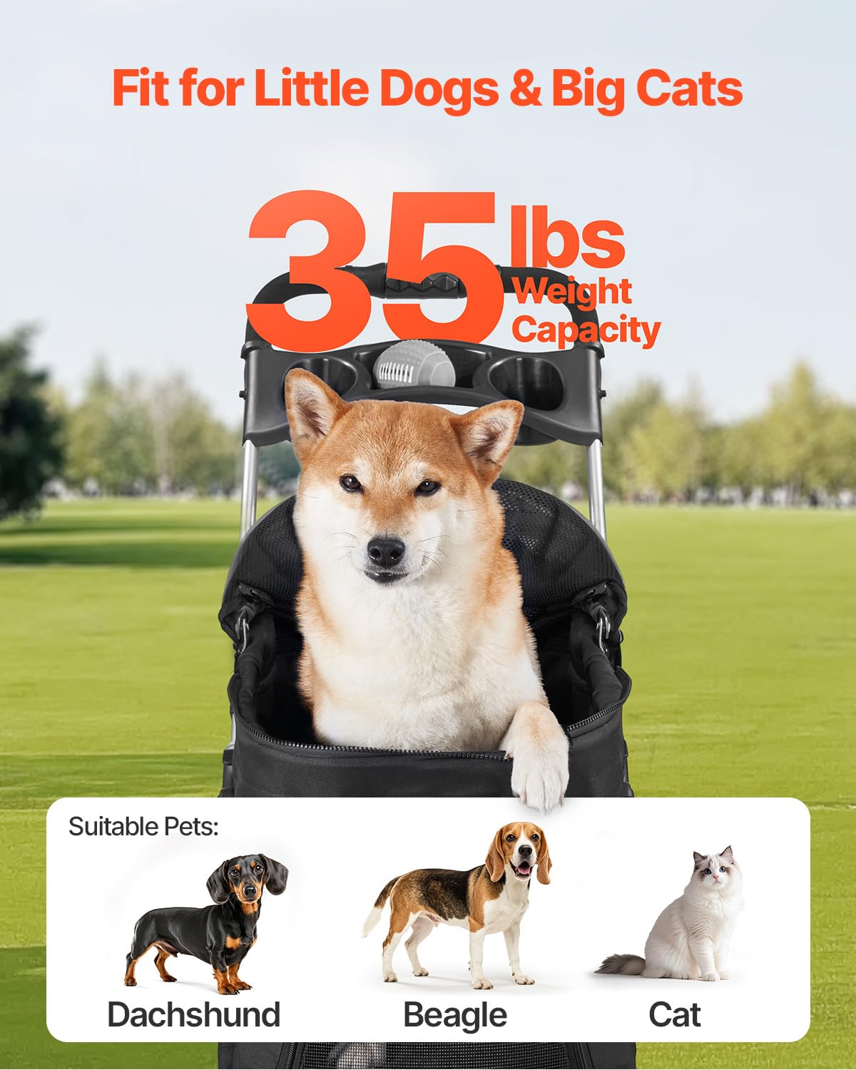 VEVOR Pet Stroller breathable mesh windows for visibility and security
