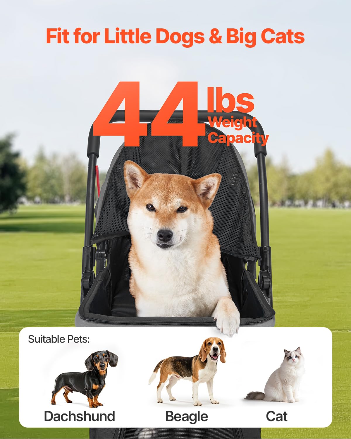 VEVOR pet stroller folded compactly for convenient storage and travel.
