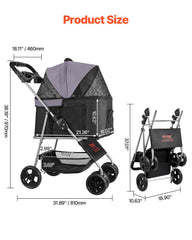 VEVOR Pet Stroller with four wheels for stable rides on various surfaces