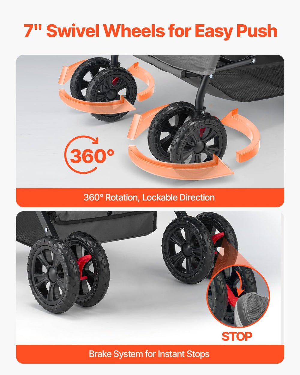 VEVOR pet stroller interior basket offers space for toys and treats.
