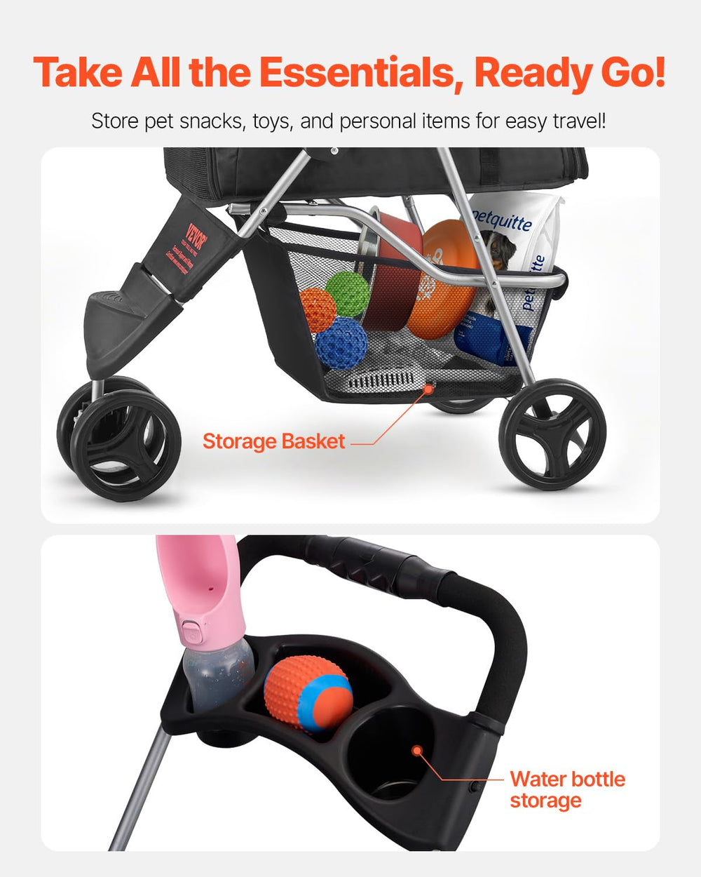 VEVOR Pet Stroller folds with one hand for quick storage.