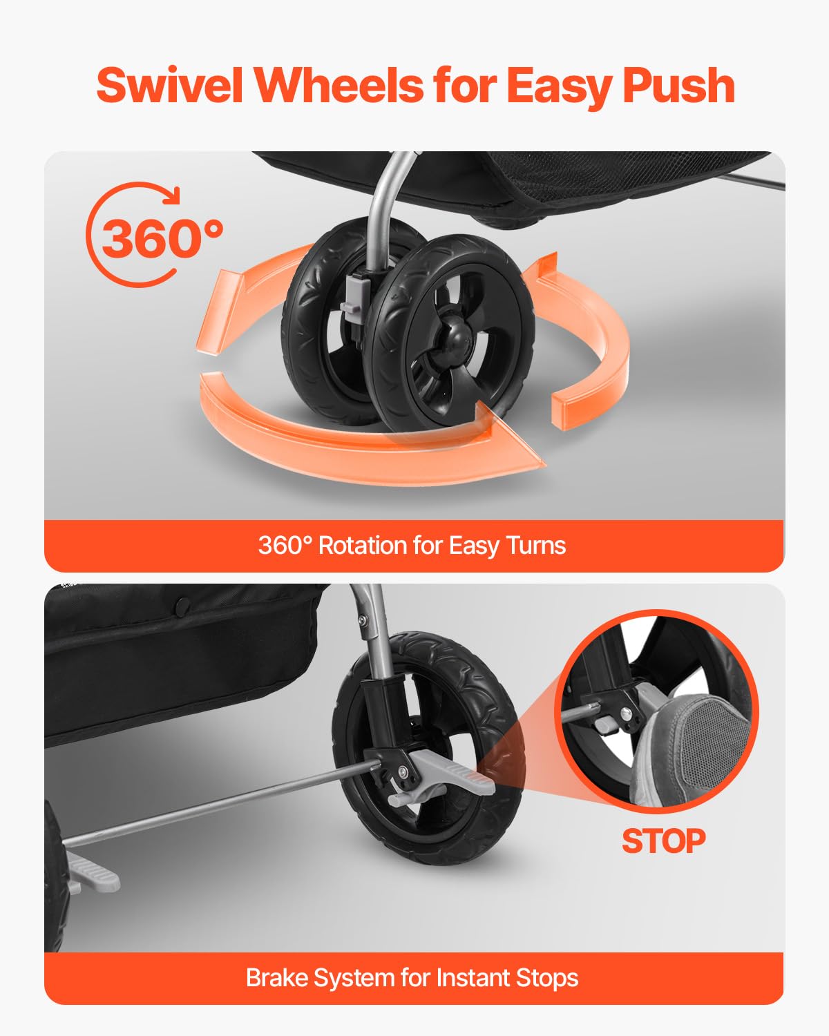 VEVOR Pet Stroller rear brakes for secure stops