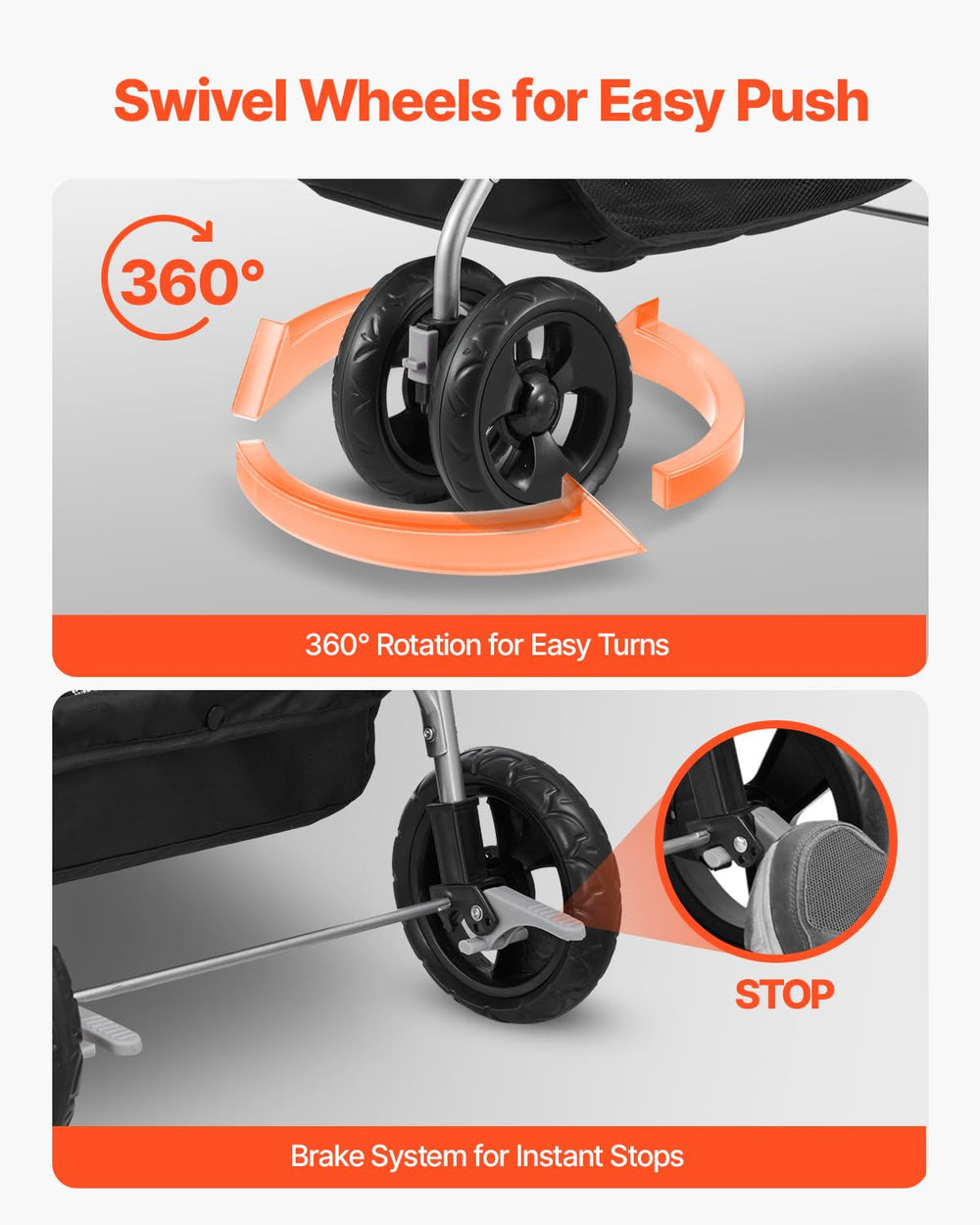 VEVOR Pet Stroller rear brakes for secure stops