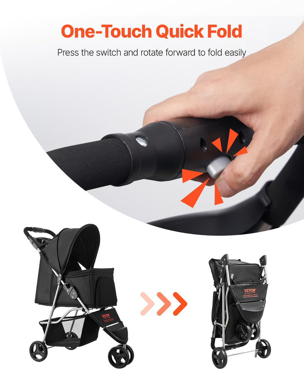 VEVOR Pet Stroller uses a rust-resistant alloy frame for lasting stability.