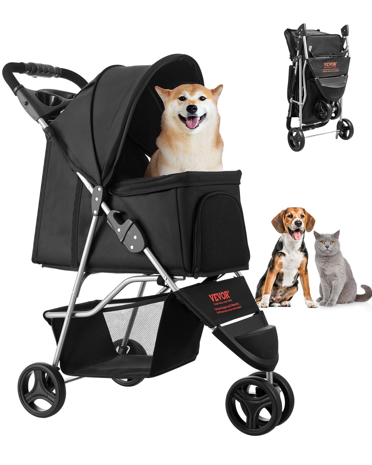 VEVOR Pet Stroller offers a spacious cabin for calm outdoor adventures.
