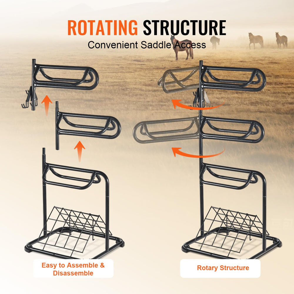VEVOR saddle rack 3-tier rotation close-up of rotating levels