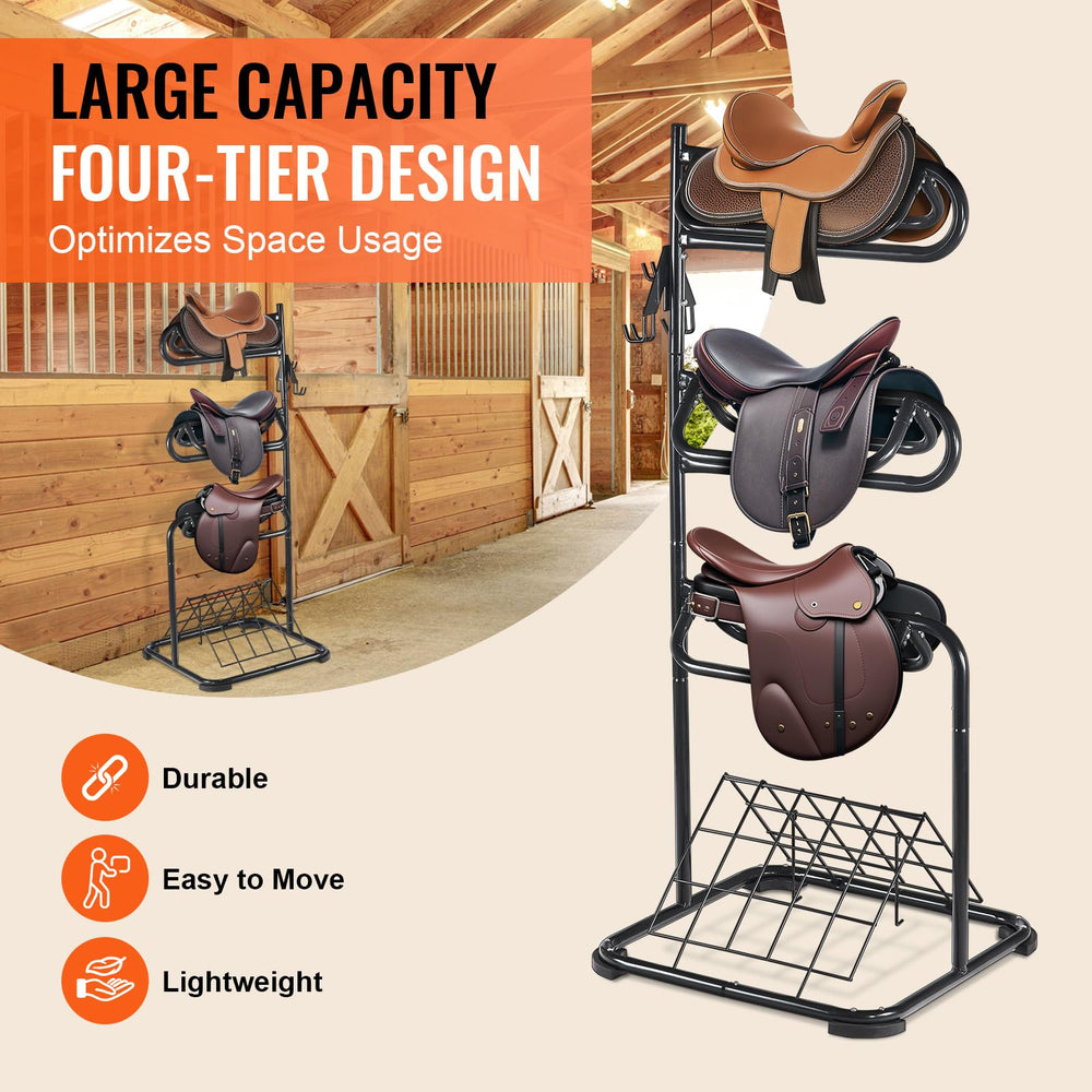 VEVOR saddle stand top-down view highlighting multi-layer storage layout