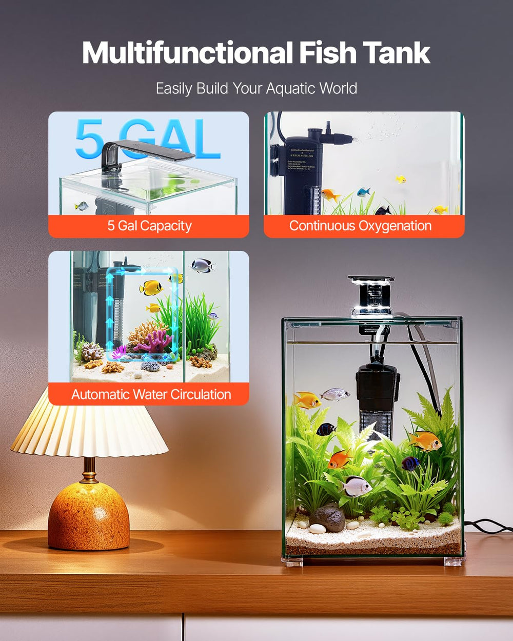 VEVOR smart tank self-cleaning setup enabling low-maintenance fishkeeping
