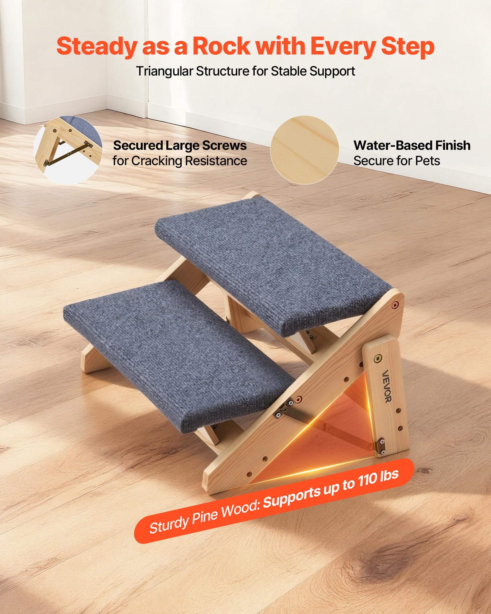 VEVOR Stairs with 12 cm step height reduces incline for smooth ascent.