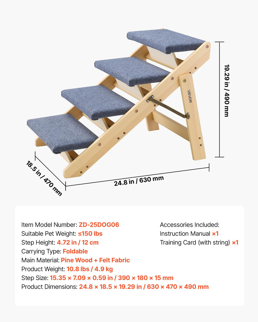 VEVOR Wood Pet Stairs ideal for beds, couches, and car seats