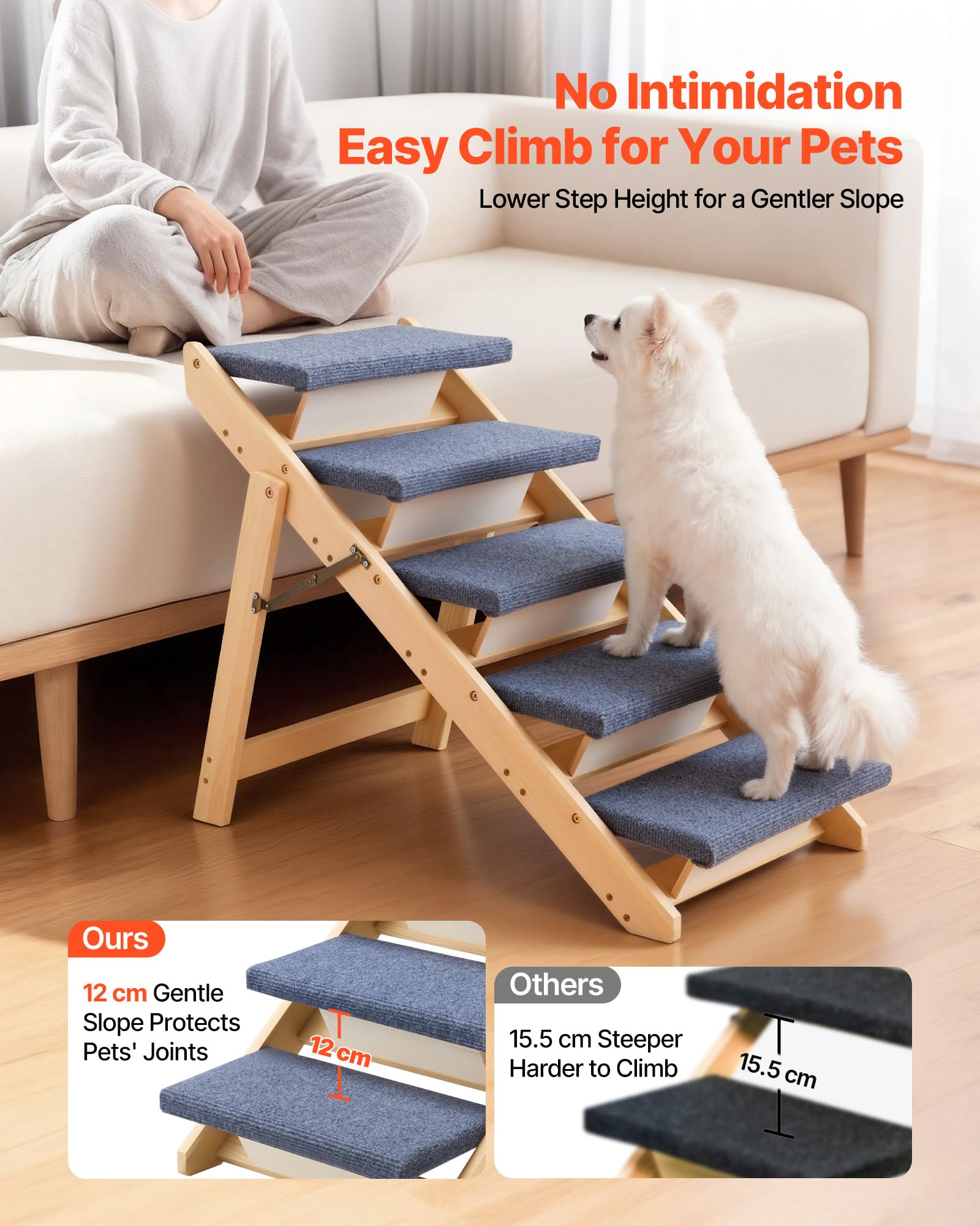 VEVOR Wood Pet Stairs folded flat for compact storage