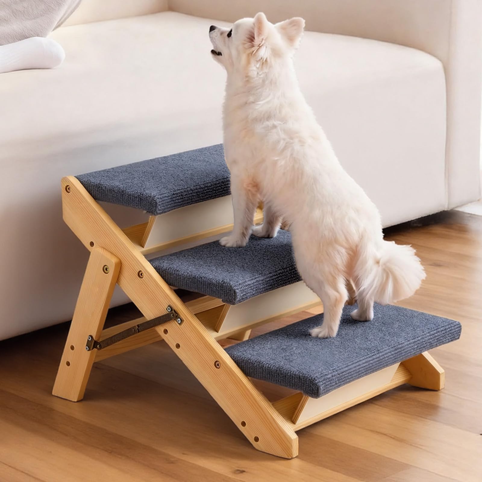 VEVOR Wood Pet Stairs compatible with car seats for safer travel.