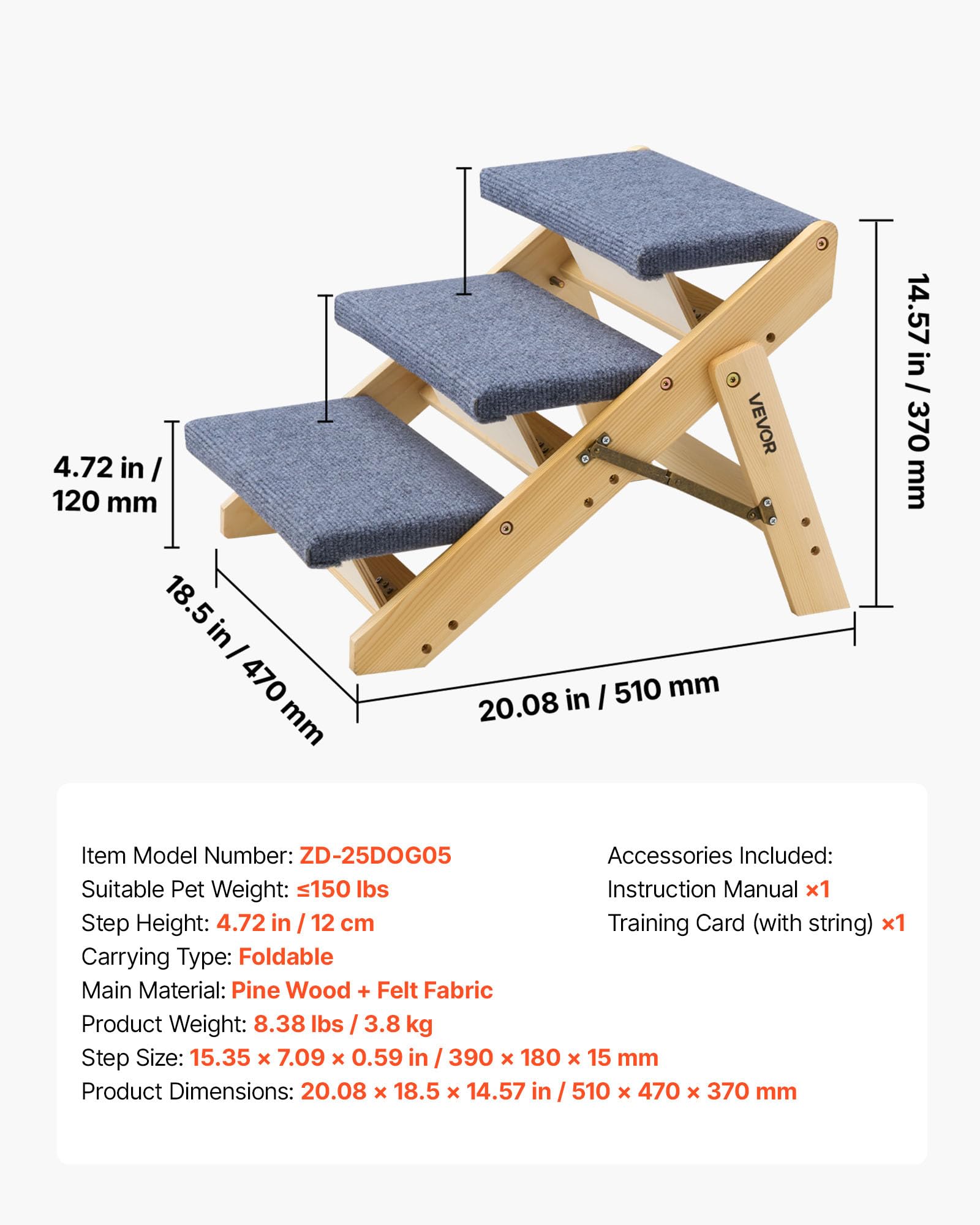 VEVOR Wood Pet Stairs ideal for beds and couches for safe access.
