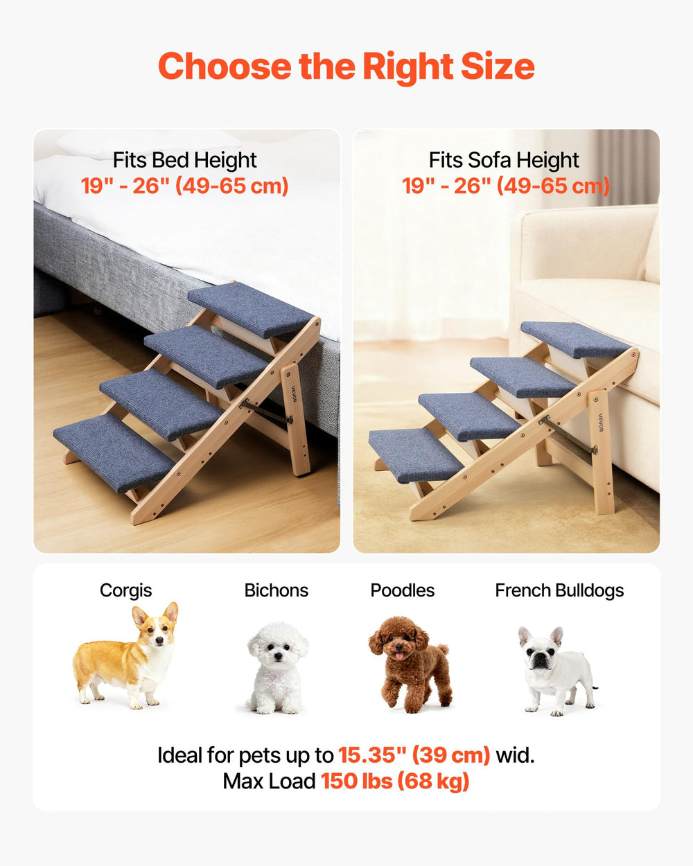 Non-slip bottom of VEVOR Wood Pet Stairs keeps stability on floors