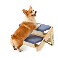 VEVOR Wood Pet Stairs show a stable frame, enabling confident climbs to bed or sofa.