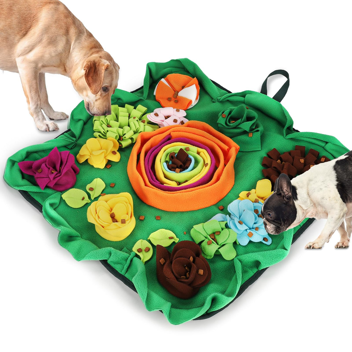 Vextronic Snuffle Mat for dogs large breed 25x25 shows a scent-based foraging setup that slows meals.