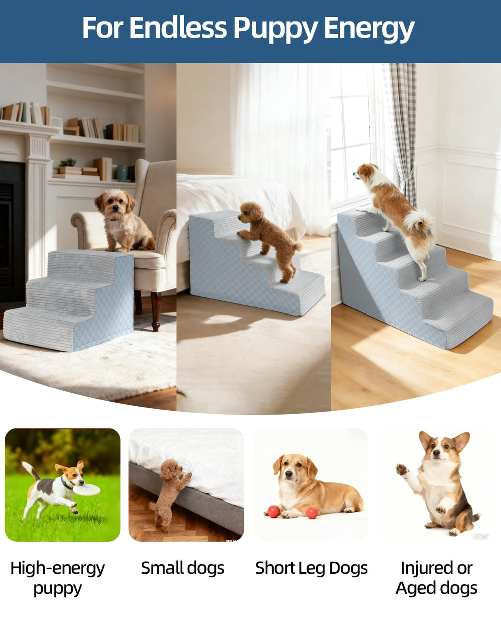 Vfrog dog stairs high-density foam 50lb support for small dogs.