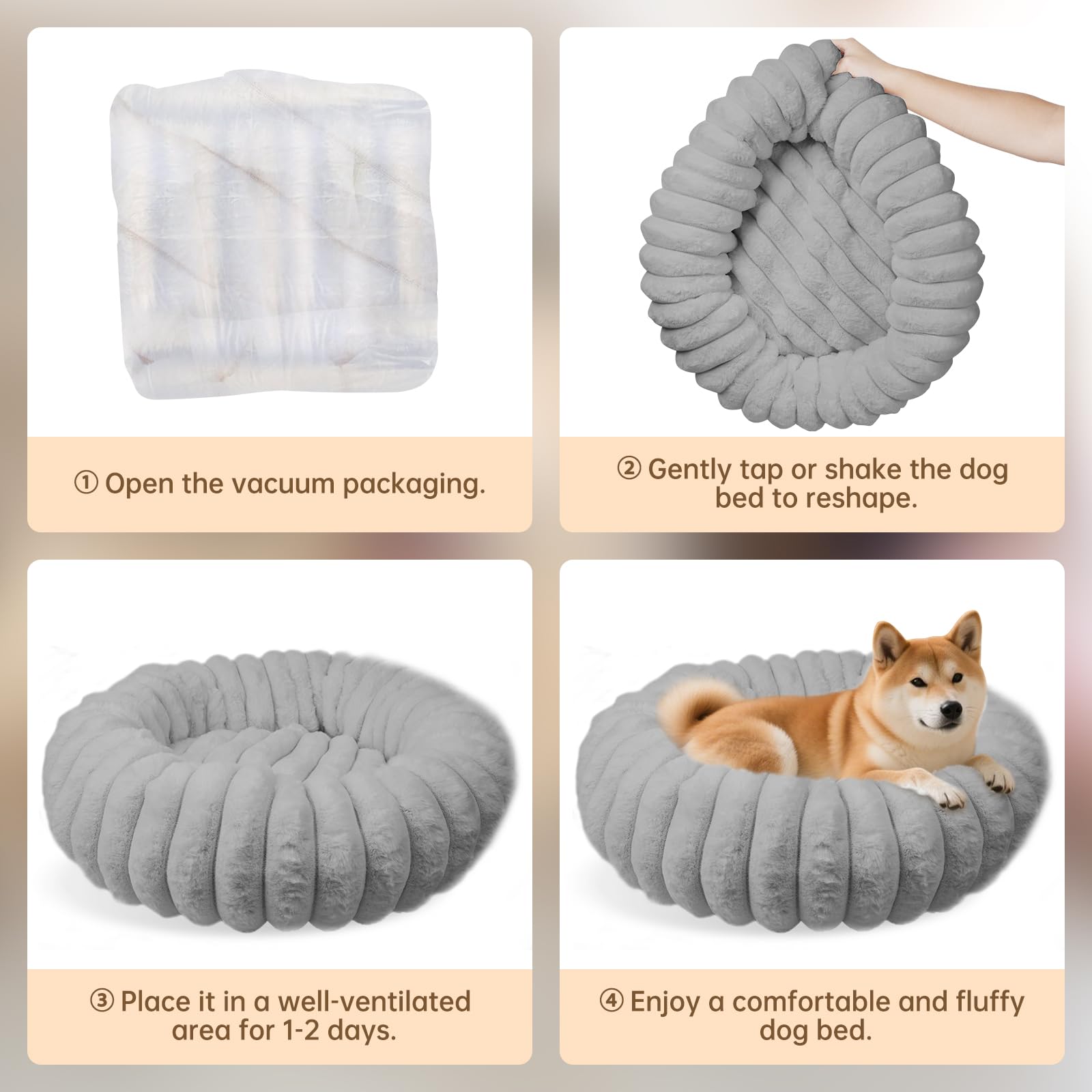 Vhen When Donut Bed vacuum-packed packaging for easy setup.