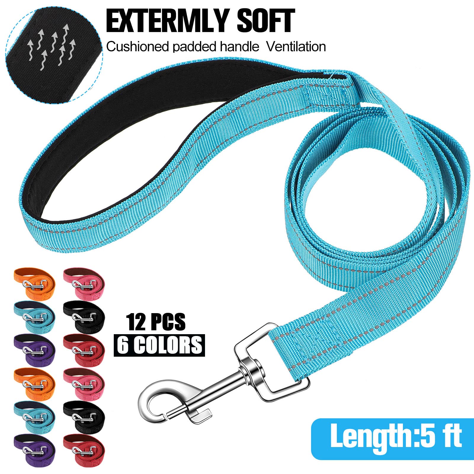 Vicenpal dog leash with soft padded handle for comfortable grip