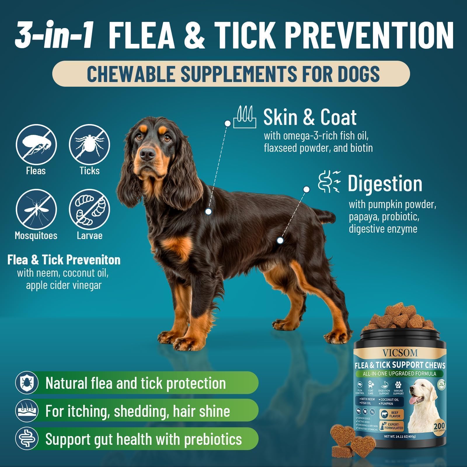 VICSOM beef-flavor chews are palatable treats dogs readily accept during daily routine.