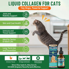VICSOM Cat Collagen Drops box and label showcase natural ingredients and clean formula.