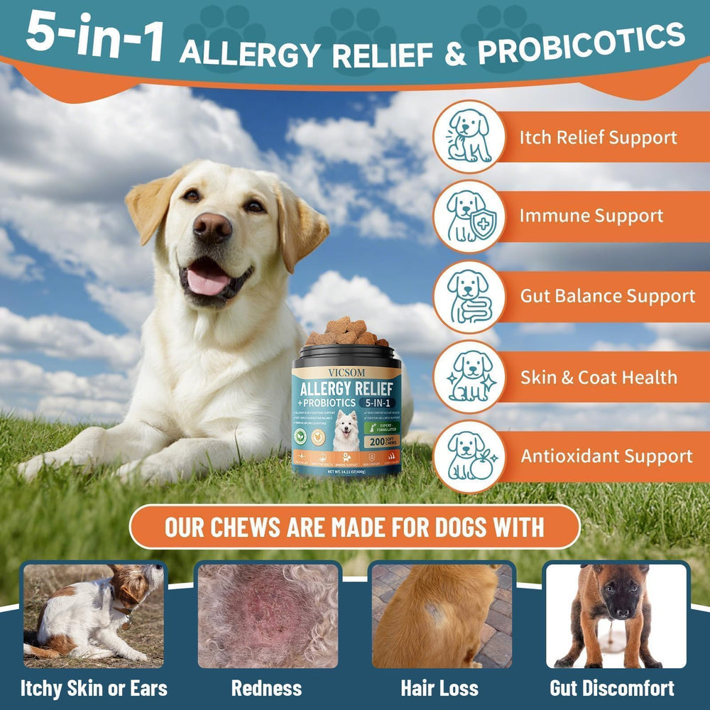 VICSOM soft chews for dogs provide daily allergy and gut balance support