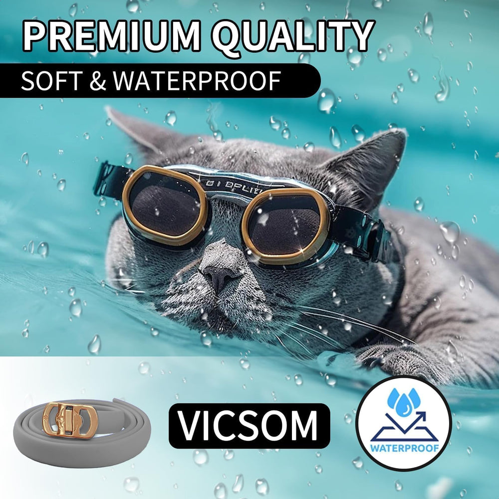 Cat outdoors in rain wearing VICSOM collar for protection.
