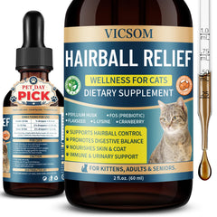 VICSOM Hairball Treatment bottle front showing packaging for daily use and ease of access