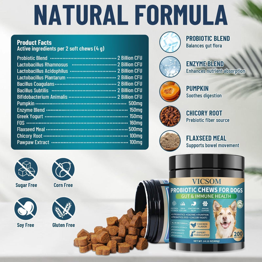 Ingredients pumpkin, flaxseed, chicory root in VICSOM formula.