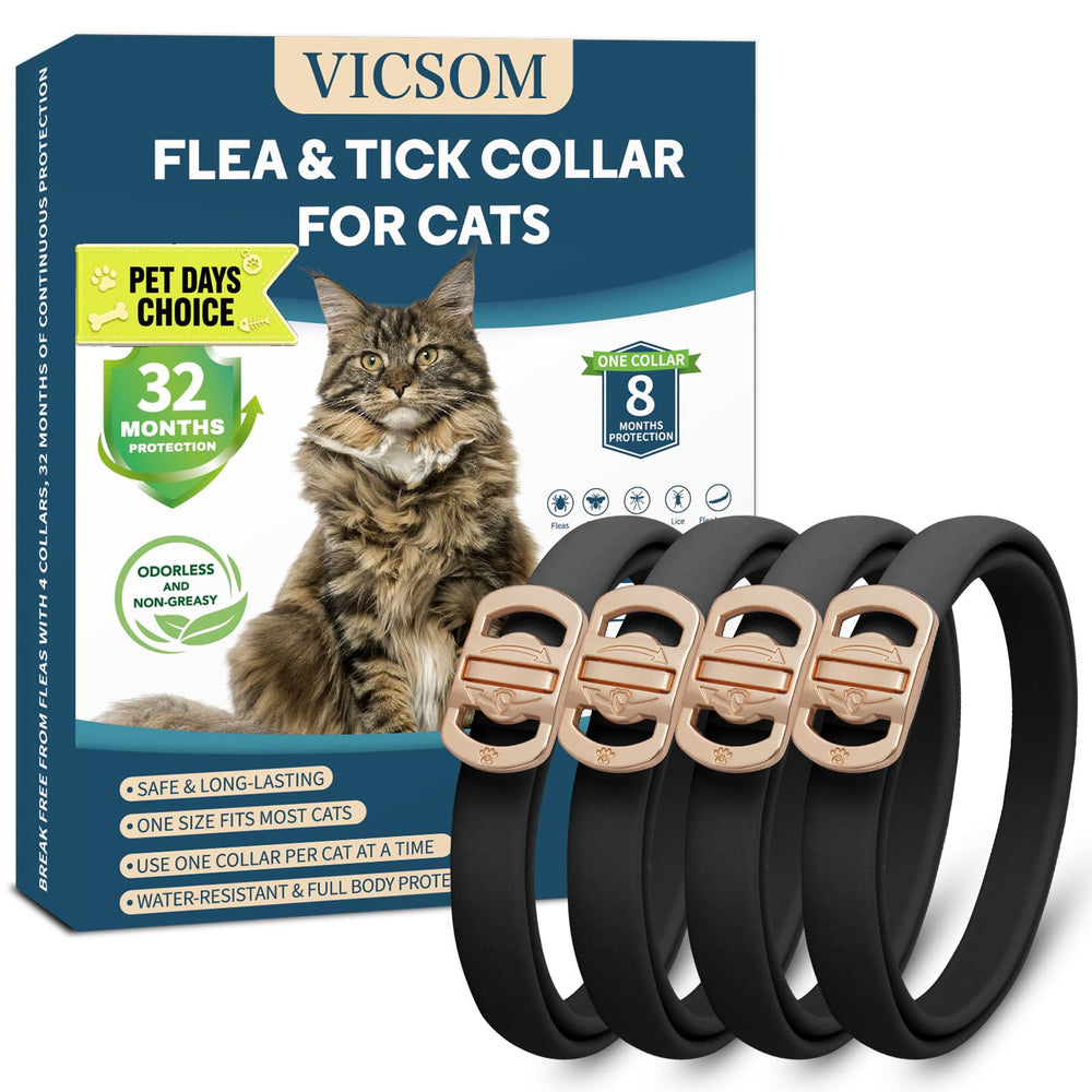 VICSOM cat flea collar 4-pack showing ready-to-use protection for multiple cats
