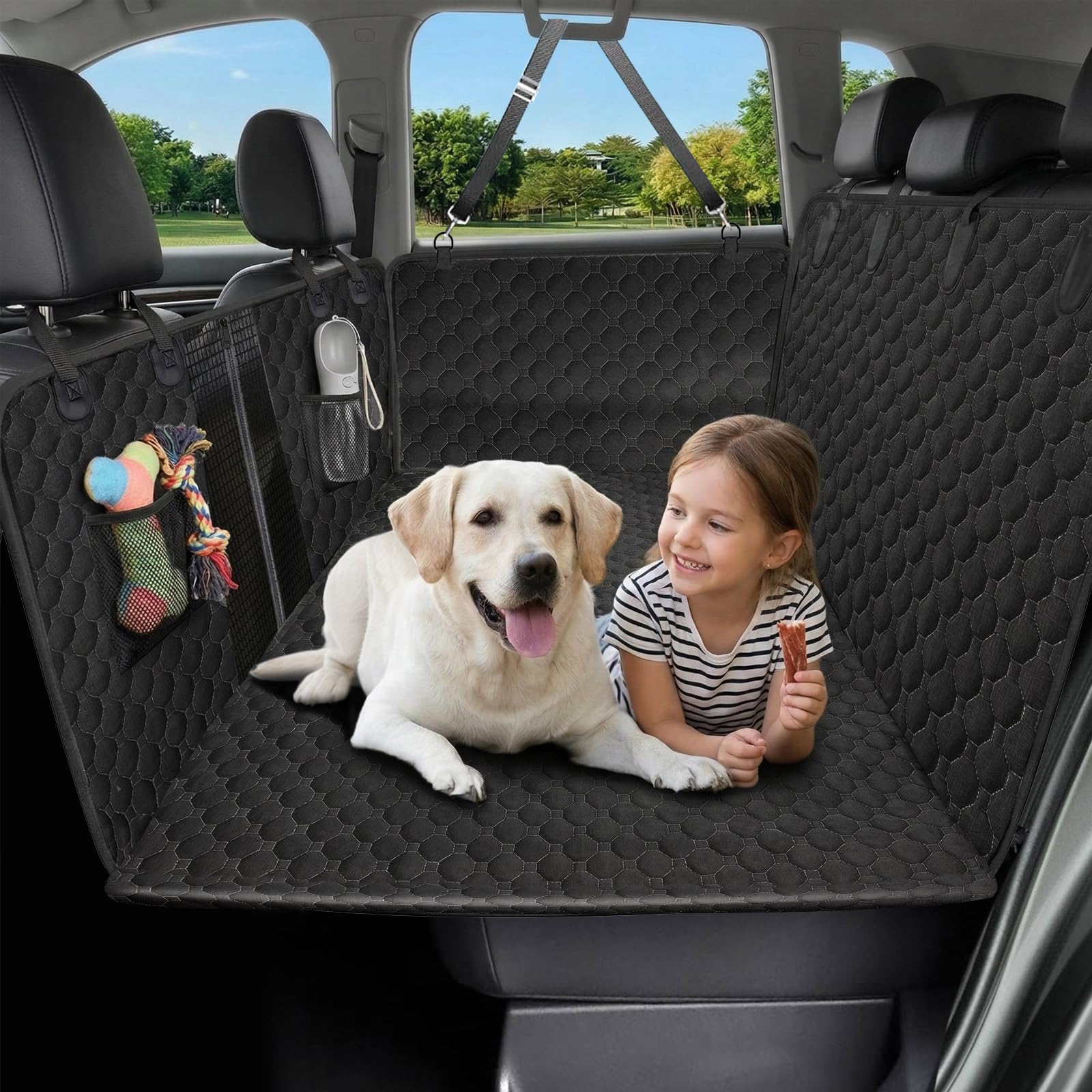Victoper back seat extender in hammock mode for spacious, comfortable dog rides