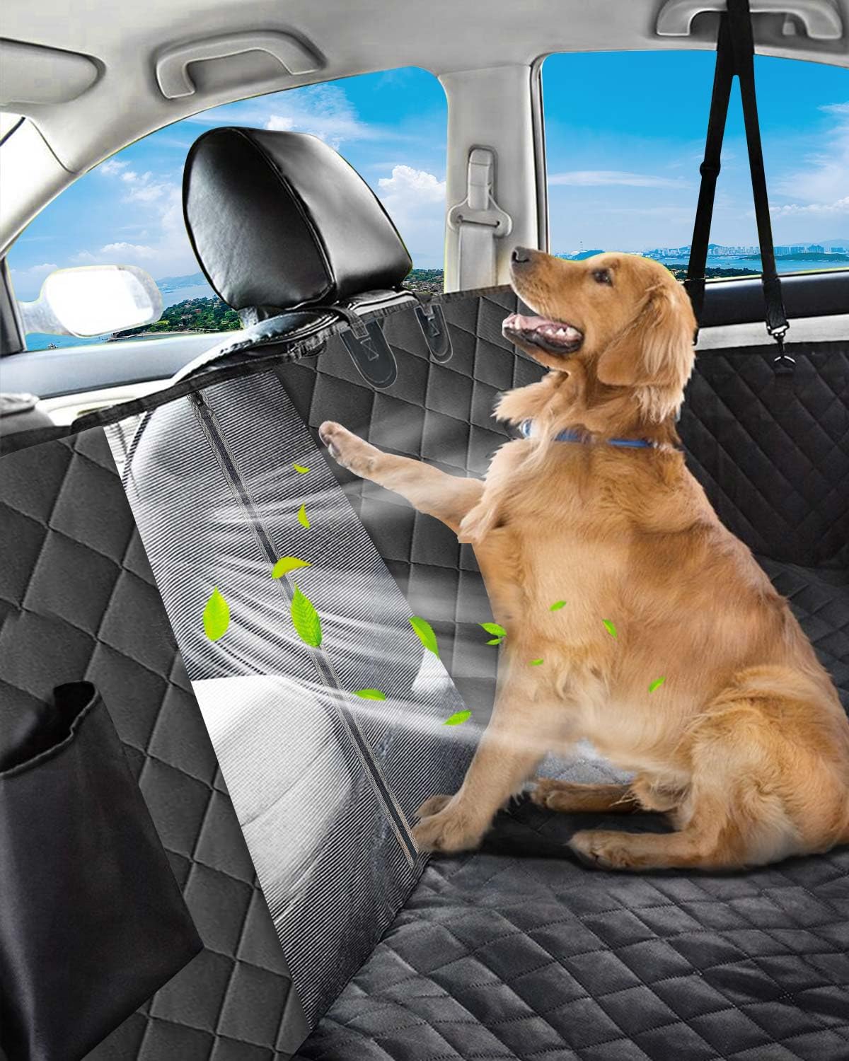 Victoper hammock-mode setup protects seats while letting your dog lounge.