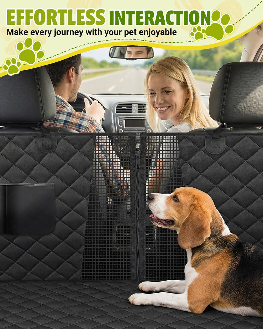 Victoper dog seat cover installs in hammock, truck, or seat modes.