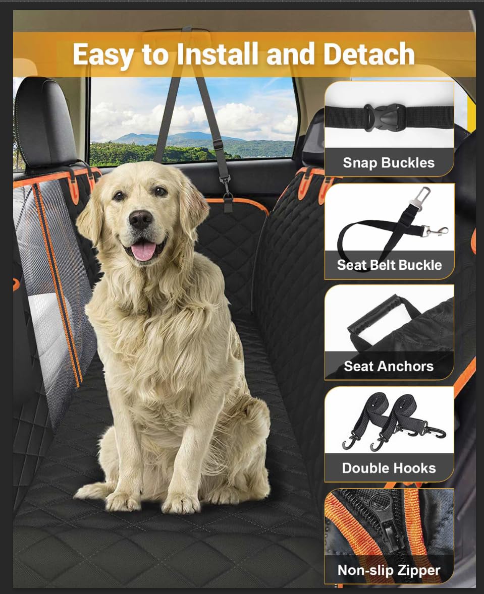 Victoper dog seat cover with mesh window eases stress for anxious dogs.
