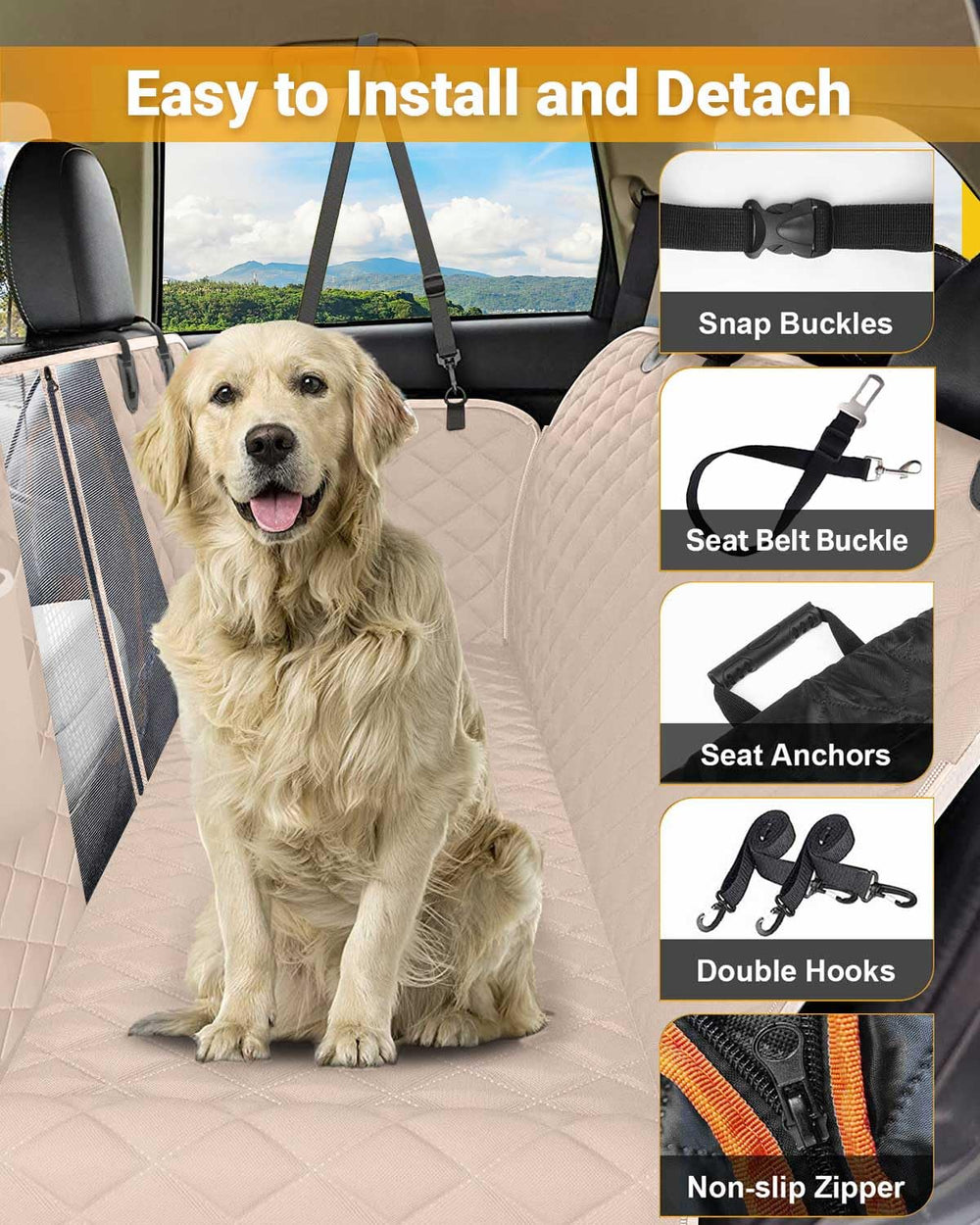 Victoper dog car seat cover waterproof 600D Oxford material keeps seats dry.