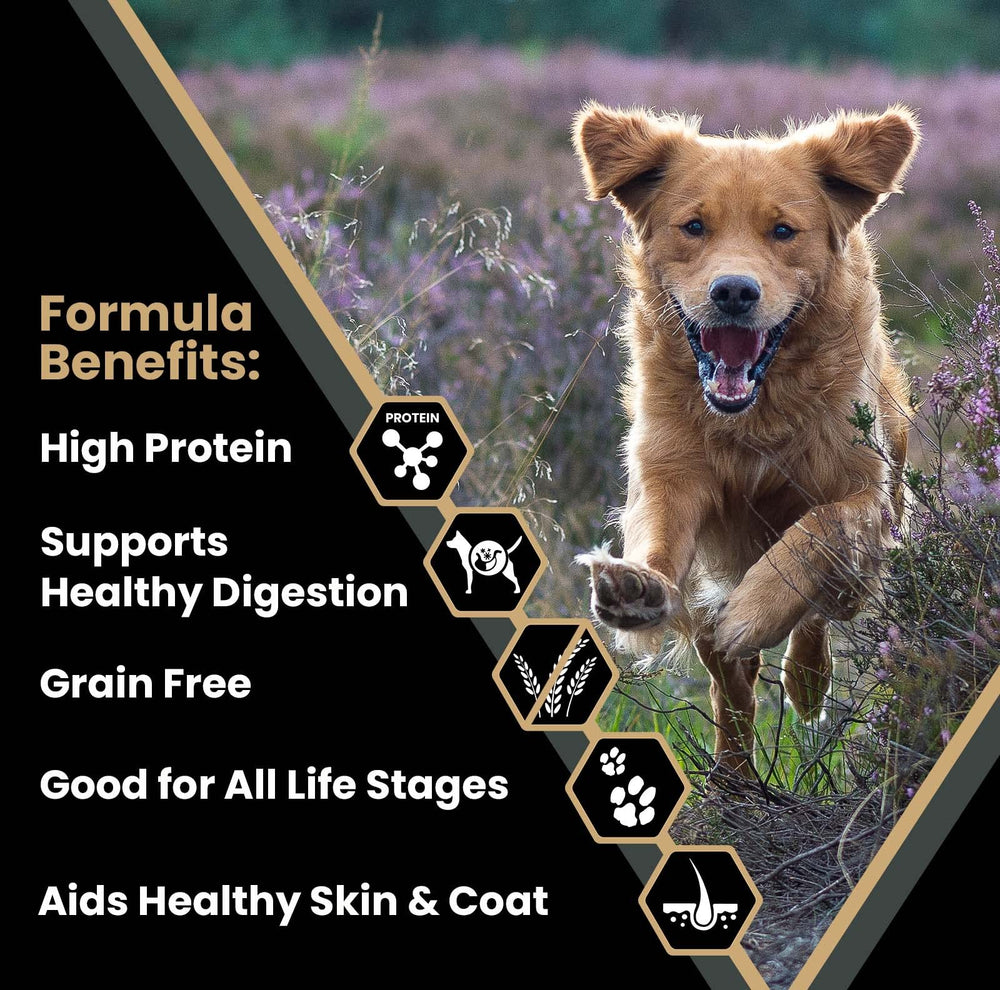 VICTOR 42-percent protein dry dog food close-up emphasizes high-protein nutrition for strength.