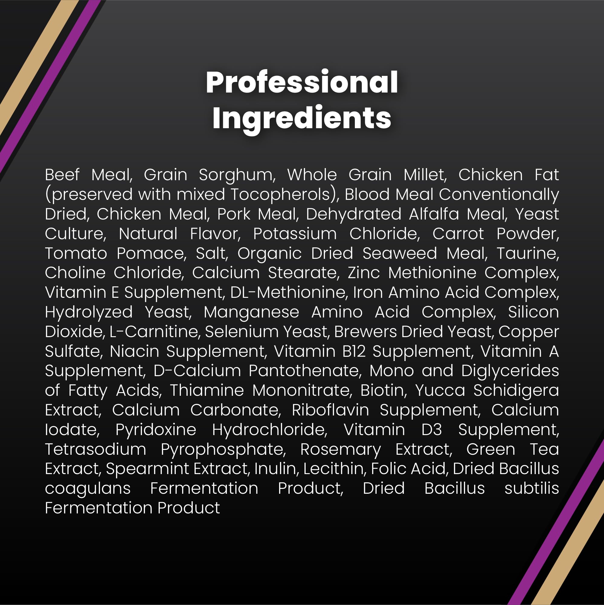 Detail of beef chicken pork meals ingredient list