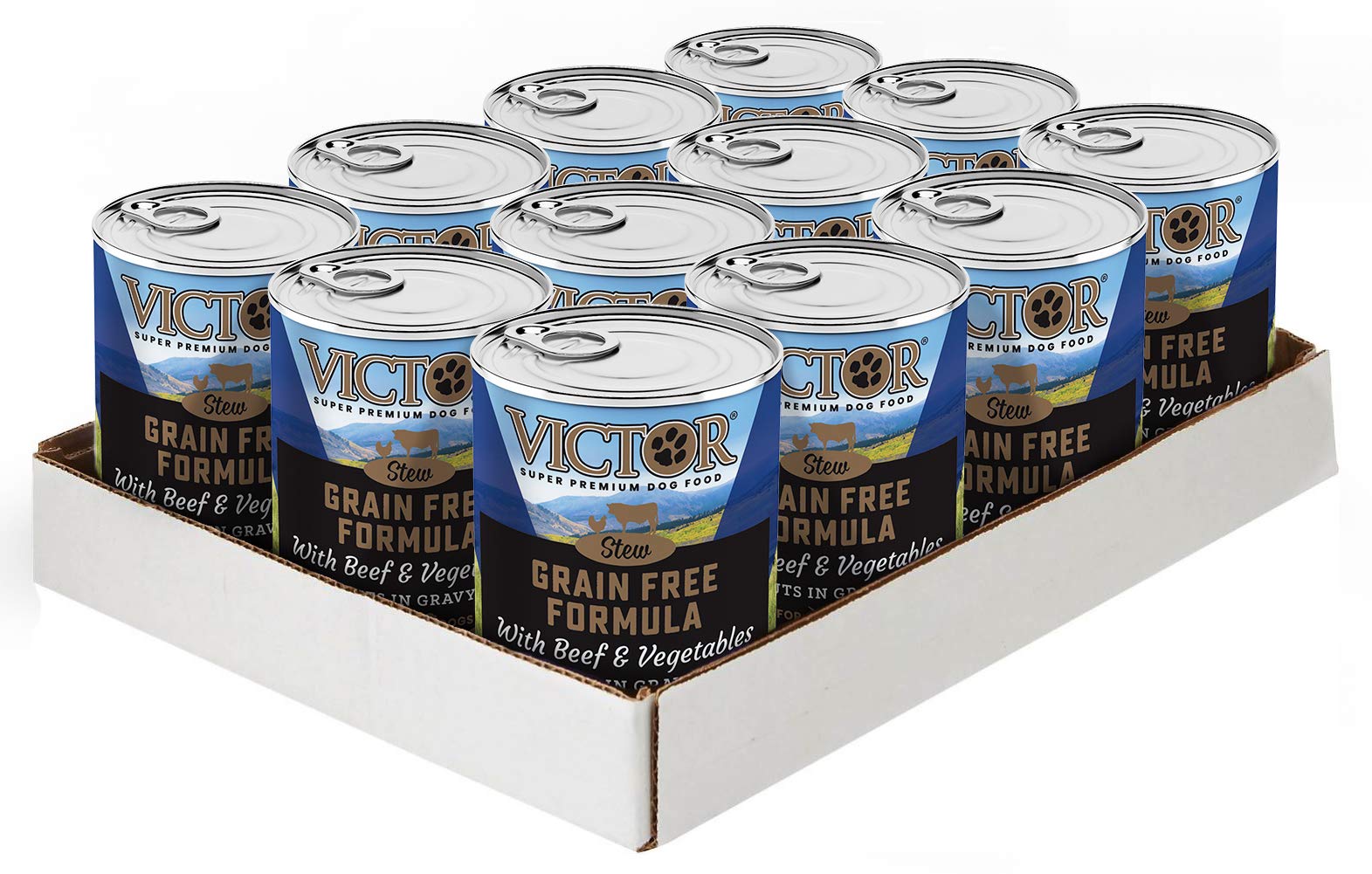 VICTOR beef and vegetable cuts in gravy can, rich and palatable, supports an active lifestyle.