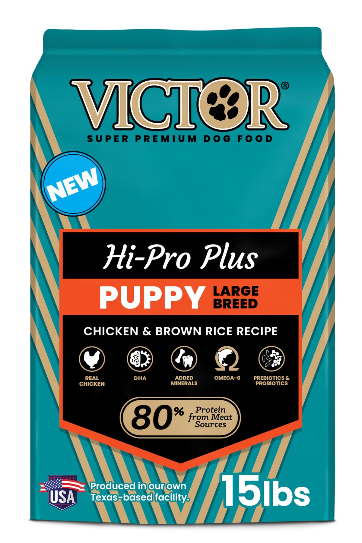 VICTOR Classic Hi-Pro Plus Large Breed Puppy bag front, sturdy packaging for easy storage