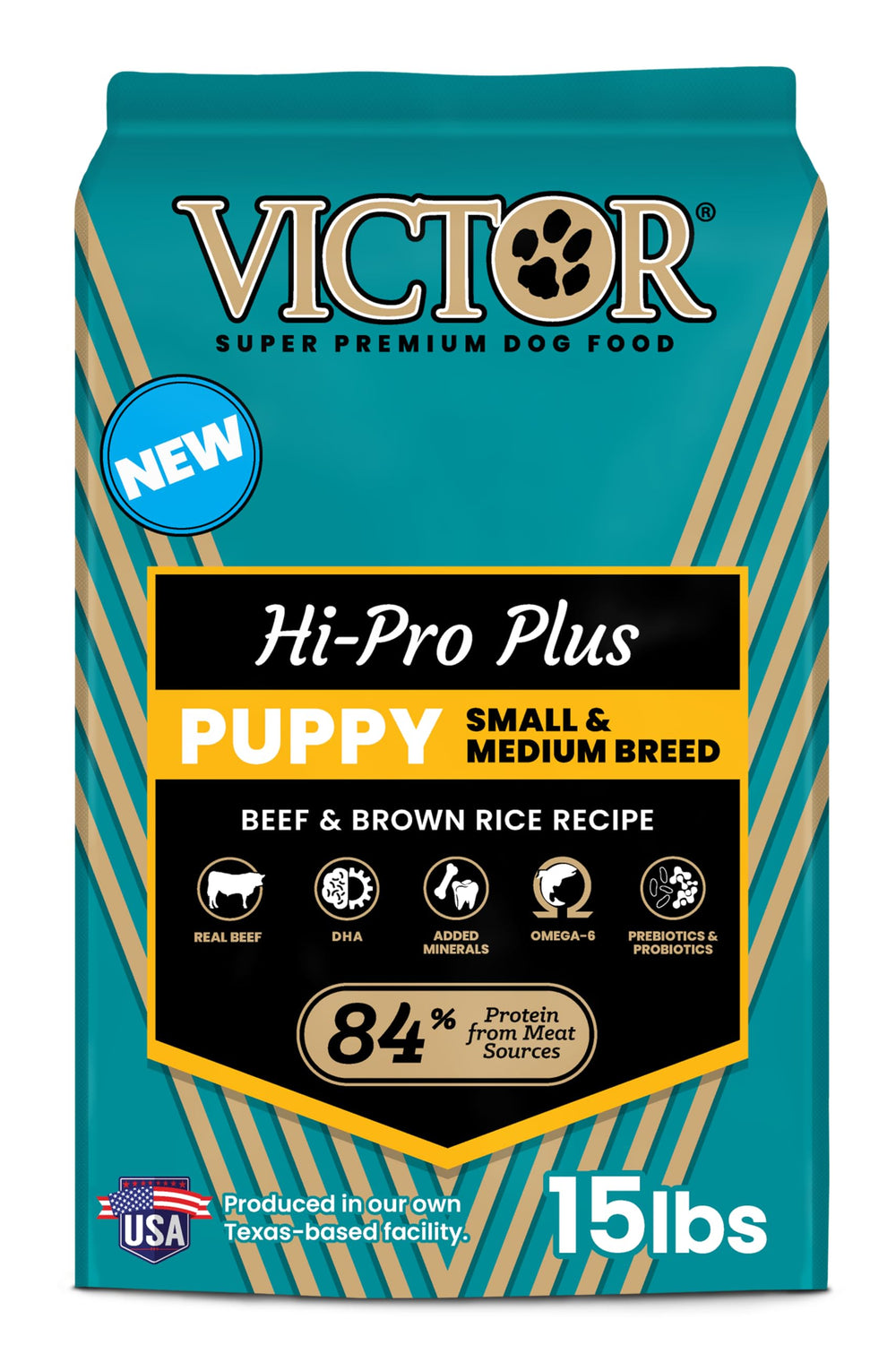 VICTOR Classic Hi-Pro Puppy beef-first ingredient supports lean muscle growth.