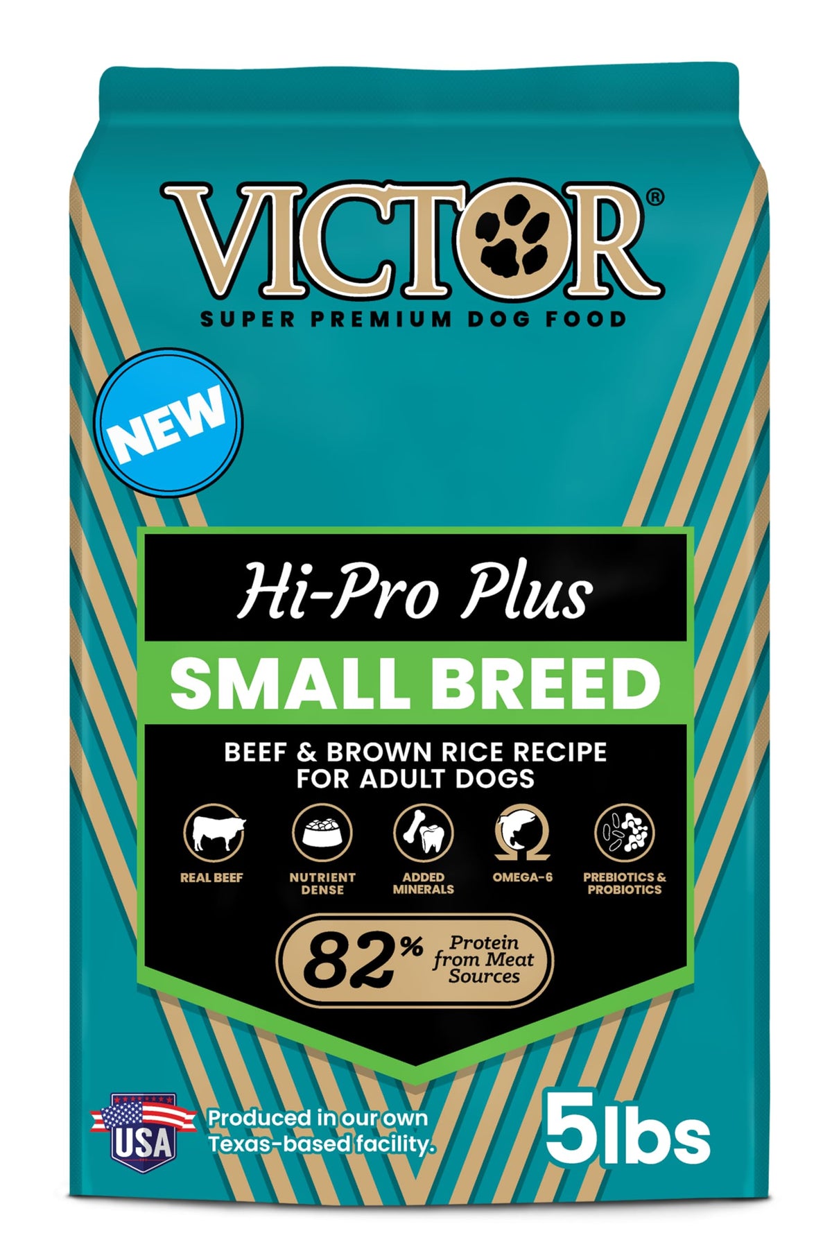 VICTOR Classic Hi-Pro Small Breed kibble in a bowl for lean muscle support.