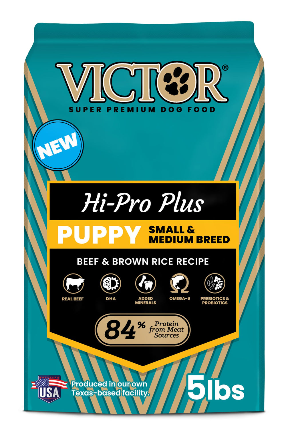 VICTOR Classic Hi-Pro puppy beef-first ingredient supports lean muscle growth.