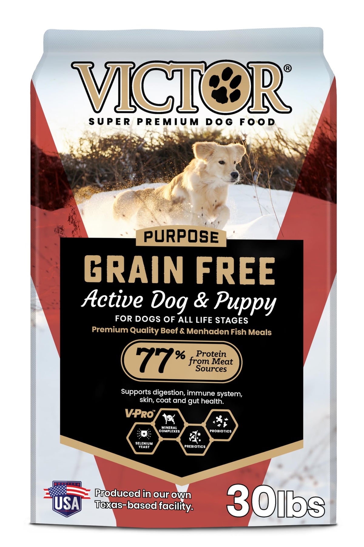 VICTOR grain-free active dog food bag showing premium protein formula for sensitive digestion.
