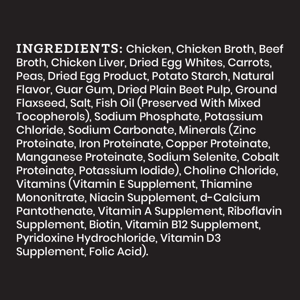 VICTOR Grain-free wet dog food ingredients close-up — highlights premium chicken and vegetables.