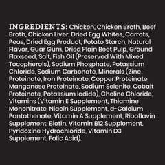 VICTOR Grain-free wet dog food ingredients close-up — highlights premium chicken and vegetables.