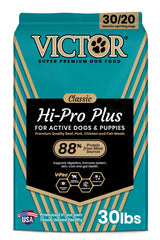 VICTOR Hi-Pro Plus bag open showing premium kibble for energetic dogs