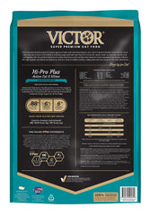 VICTOR Hi-Pro Plus kibble close-up highlighting high protein and balanced fat.