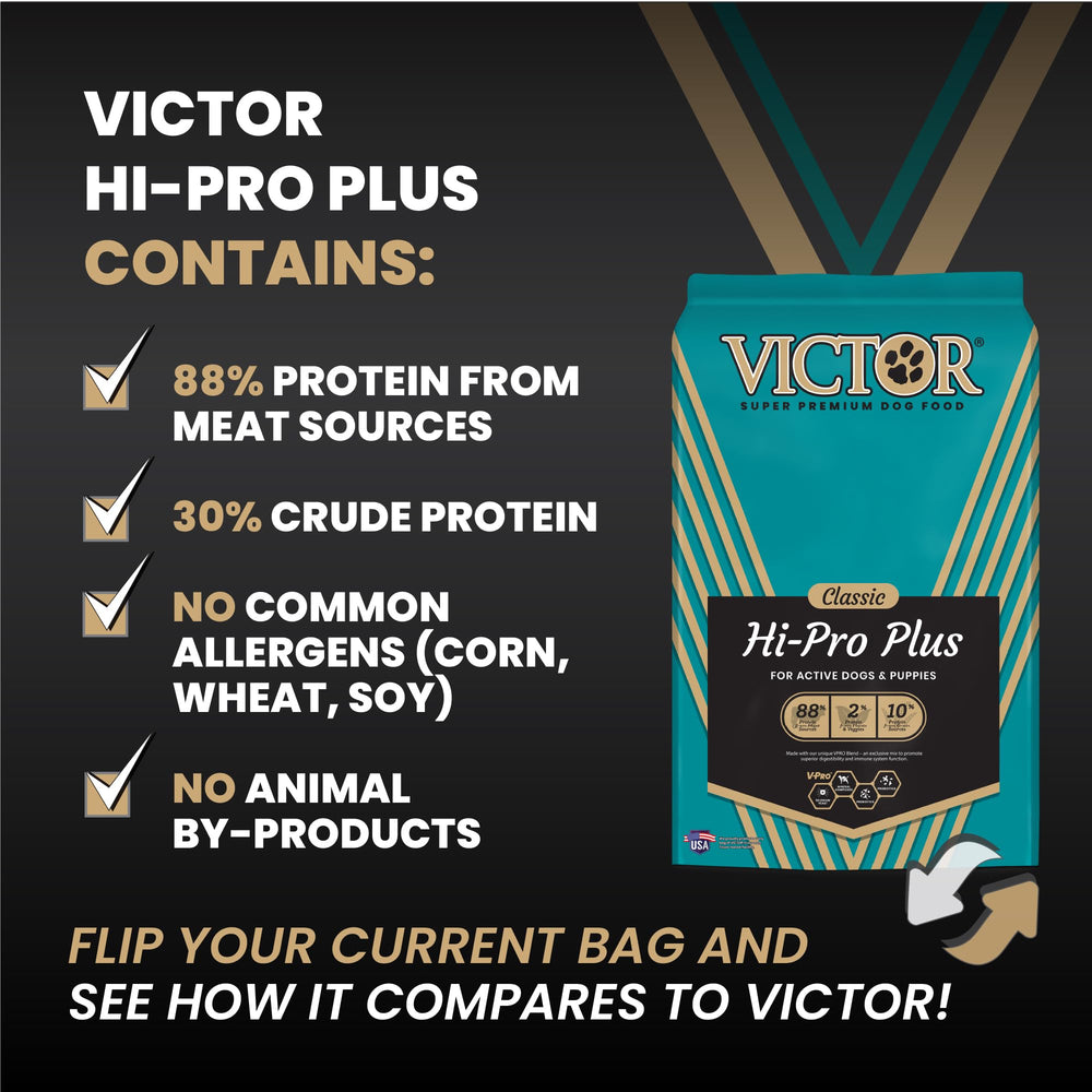 VICTOR Hi-Pro Plus VPRO blend close-up highlights digestibility and immune-supporting nutrition