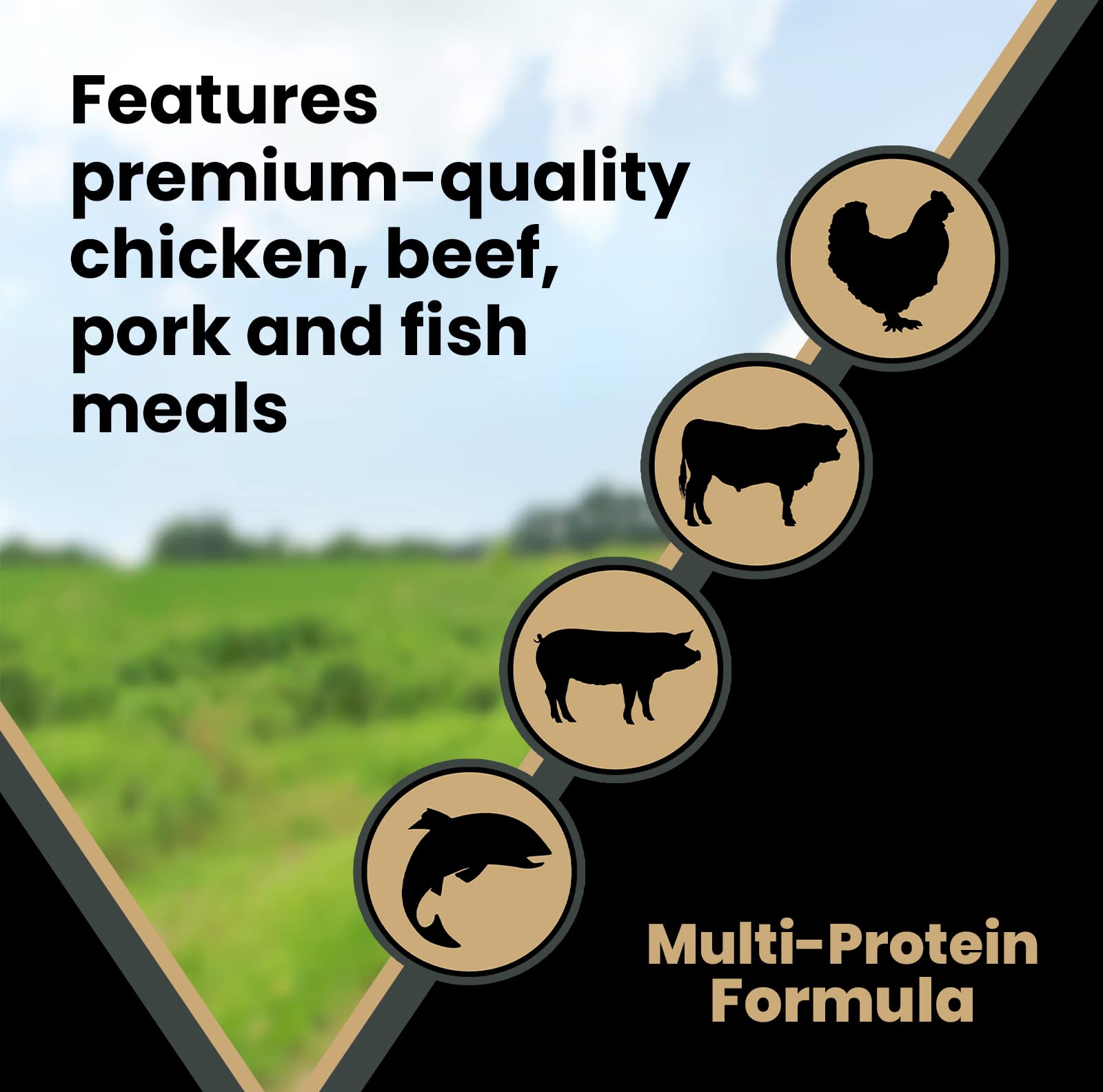 VICTOR high-energy dry dog food visual highlights nutrient-dense protein sources.