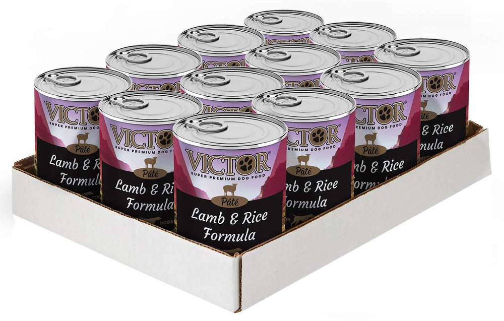 VICTOR Lamb and Brown Rice Pate can pack: convenient all-breed wet dog food.